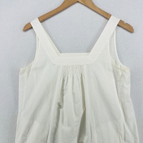 EILEEN FISHER Tank Top PM Cotton Woven Tunic Smocked Square Neck Shell White - Picture 3 of 14